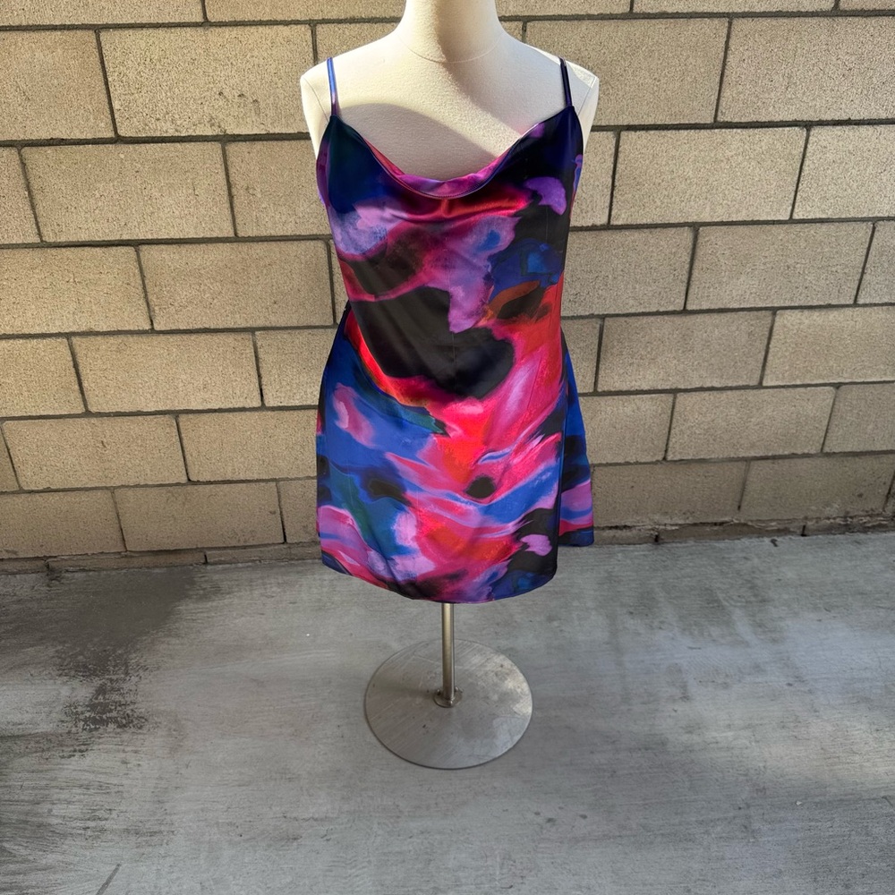 Multicolor Strappy Satin Mini Dress